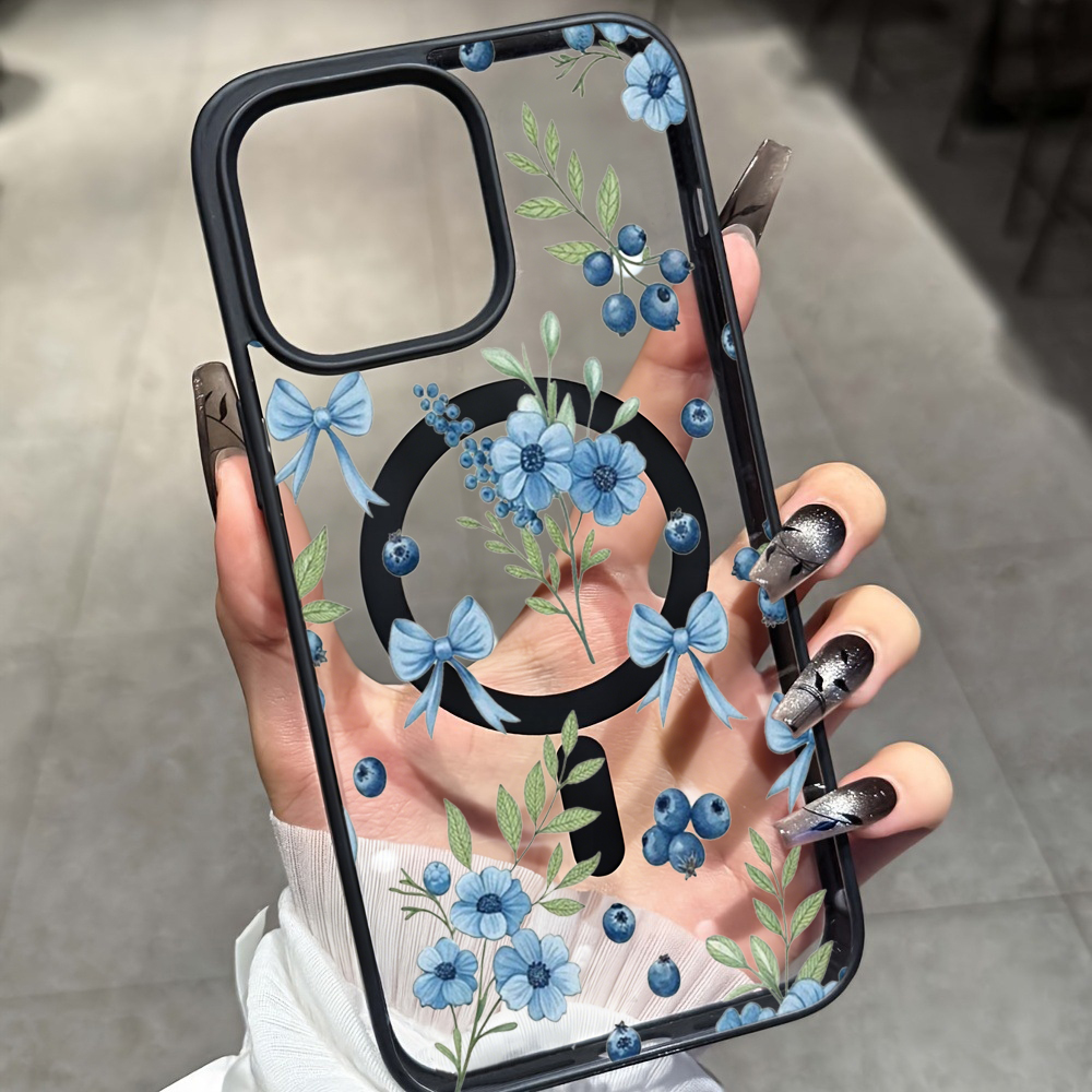 Clear Magsafe Case - Capa Transparente Floral de Mirtilo para