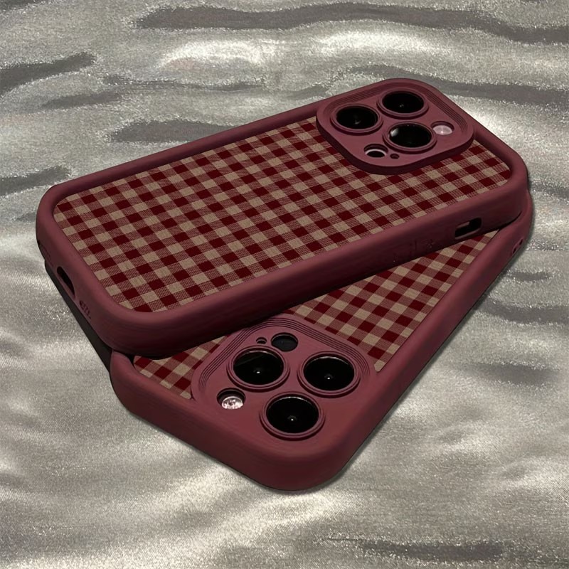 Phone Cases Brown - Capa de Celular TPU Xadrez Marrom-Avermelhado