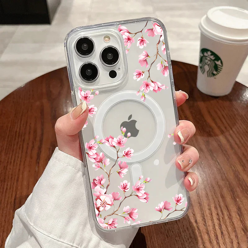 Capa Luxuosa Rosa INS com Flor - Clear Magsafe Case avaliação e preço