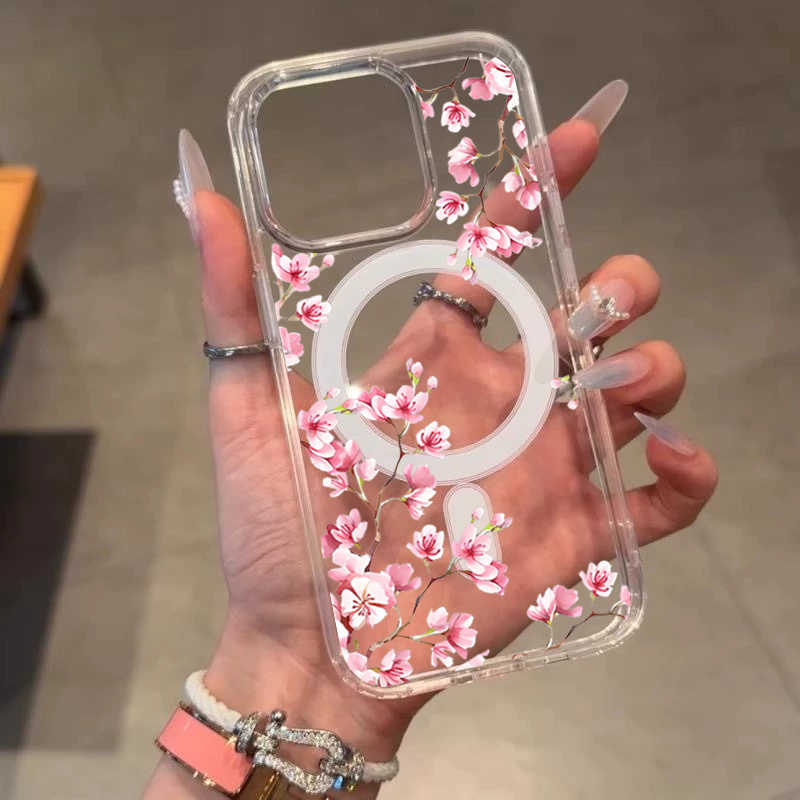 Capa Luxuosa Rosa INS com Flor - Clear Magsafe Case avaliação e preço