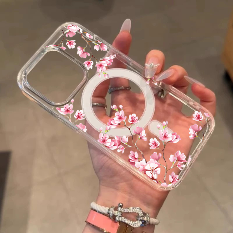 Capa Luxuosa Rosa INS com Flor - Clear Magsafe Case avaliação e preço